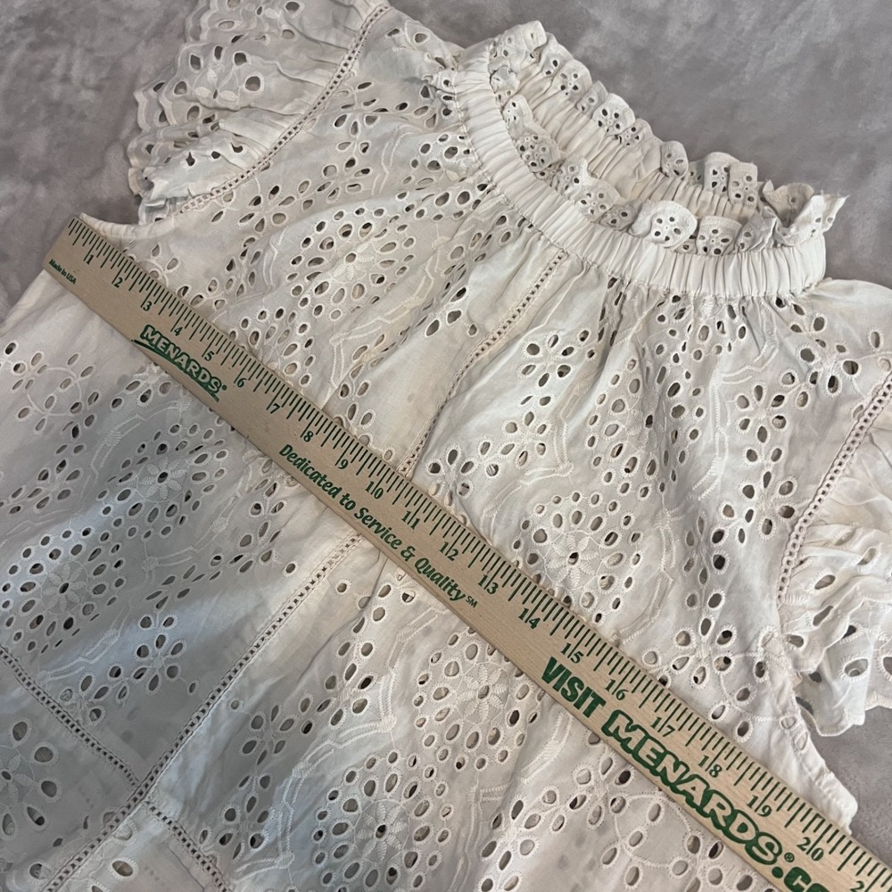 Jennifer Grace Top Womens Medium Ivory Eyelet Ruffle Sleeve Cottagecore Romantic - Picture 6 of 10
